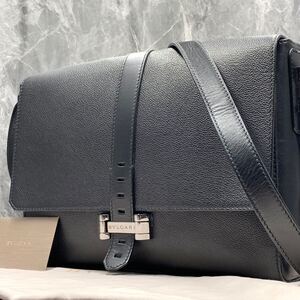 1円【現行/極美品】BVLGARI ブルガリマン バックルコレクション メンズ ショルダーバッグ サコッシュ メッセンジャー ビジネス レザー 黒色