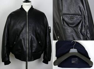 22AW PRADA LAMB LEATHER MA-1 BOMBER JACKET 48 BLACK プラダ ボンバー ジャケット b7940