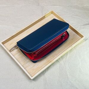 【田中革具】訳あり 新品 ハンドメイド カーボンレザー 長財布 財布 ラウンドファスナー ロングウォレット 牛革 本革 メンズ 1円