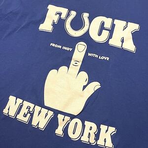 令和スペシャル　ビンテージ Tシャツ FUCK NEW YORKプリントJERZEEZ ファック スラング アメリカ古着(青,2XLサイズ)袖裾ダブルステッチ