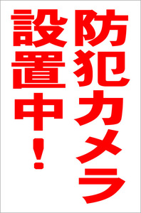 シンプル縦型看板「防犯カメラ設置中(赤）」【防犯・防災】屋外可