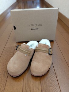 ＊CLARKS　ボアサンダル　スエード　23.0cm　キャメル系＊　試着のみ美品 