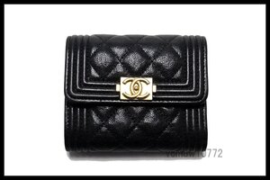 近年モデル希少美中古■CHANEL 27番台 ボーイシャネル レザー 3つ折り財布 シャネル■1121hu153655