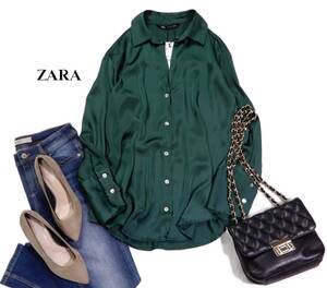 未使用 ザラ ZARA 大人素敵スタイル☆微光沢 とろみ サテン ブラウス シャツ S