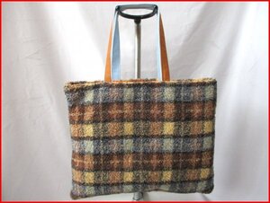 ハンドメイド　トートバッグ　レッスンバッグ◇モコモコ素材　アースカラー　W43cm