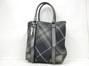 ◆超美品◆BURBERRY バーバリー◆ノバチェック◆キャンバス カーフ レザー 本革◆トート バッグ◆メタリックグレー シルバー金具◆A9552