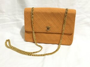 【ビンテージ】CHANEL★シャネル★マトラッセ★チェーン★ショルダー★ハンドバッグ★キャンバス★オレンジ RA-07