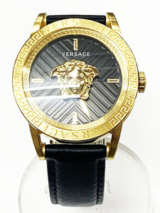 ヴェルサーチ ヴェルサーチェ VERSACE V-CODE VESV00422 コード クオーツ ブラック ゴールド アナログ 腕時計 【ブランド古着ベクトル】▲