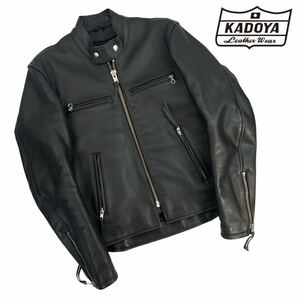 美品 KADOYA カドヤ シングルライダース レザージャケット サイズM 牛革 バイクウェア ライナー付き ブラック 肉厚 細かなスレ有 A3084