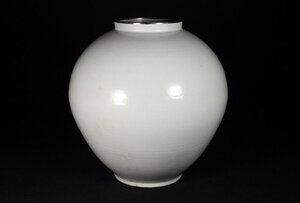 ☆寒椿☆李朝銀覆輪白磁大壷　朝鮮美術　高さ約51.5cm　(検)花瓶 大壺 骨董 古玩 李朝 朝鮮 朝鮮美術