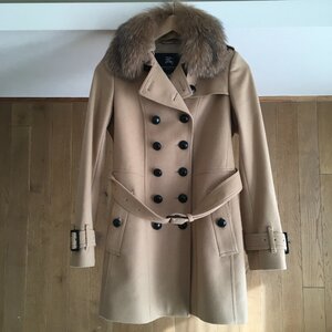 即決 極美品　BURBERRY LONDON バーバリーロンドン 高級　ファー　ウール　トレントコート３８ TM