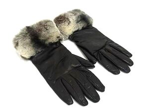 ■美品■ Sermoneta gloves セルモネータグローブス レザー×カシミヤ 手袋 グローブ 表記サイズ6 1/2 ブラック系 DG6633