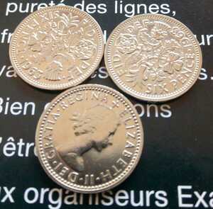 イギリス 1963年 ラッキー6ペンス 3枚セット 英国 ブリティッシュ コイン 美品です シックスペンス