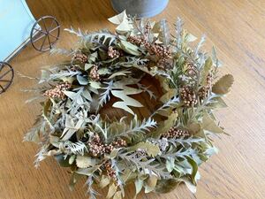 Handmade◆ハンドメイド◆ドライフラワー◆リース◆リーフ＊リース◆壁掛け◆壁飾り◆native flower leaf botanical wreath◆30㎝＊＊＊