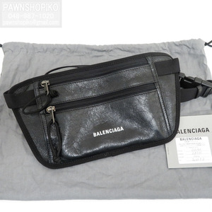 バレンシアガ BALENCIAGA ボディバッグ／ベルトバッグ／ウエストポーチ 618190 レザー ブラック 薄マチ 美品 [質イコー]