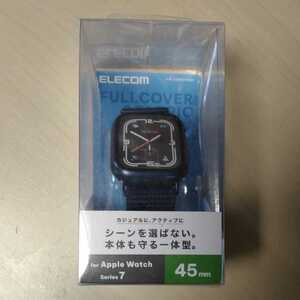 ●ELECOM Apple Watch series7 45mm 用 フルカバーケース ファブリックバンド一体型 ネイビー：AW-21ABCFBNV