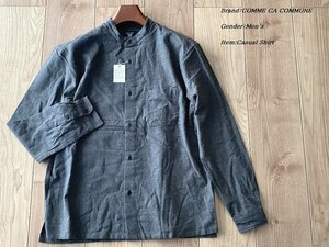 新品 COMME CA COMMUNE コムサコミューン バンドカラーコットンネルシャツ チャコールグレー Mサイズ 99IW08