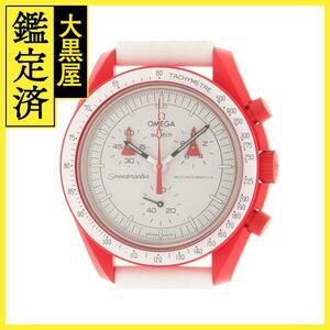 OMEGA　Swatch　コラボ　ムーンスォッチ　クロノグラフ　MISSION TO MARS　S033R100　クォーツ　白文字盤　【432】