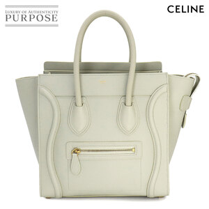 新品同様 セリーヌ CELINE ラゲージ マイクロショッパー ハンド バッグ レザー ライトグリーン 189793 Luggage Micro Shopper 90256766