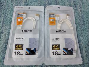 ◎0611u1907　エレコム HDMI ケーブル 1.8m プレミアム スーパースリム 4K 2K対応 ホワイト CAC-APHDPSS18WH 2個セット