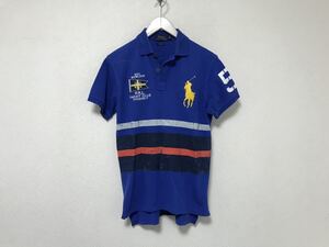 本物ポロラルフローレンPOLO Ralph Laurenコットンビッグポニー半袖ポロシャツメンズアメカジサーフミリタリーワークS青ブルー