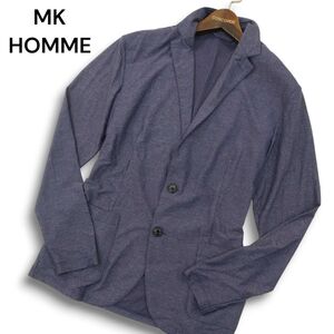 MK HOMME ミッシェルクラン オム 通年 ストレッチ★ ナイロン アンコン テーラード ジャケット Sz.48 メンズ 紺　A5T00101_1#O