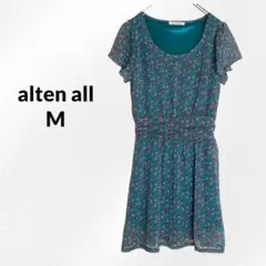 S825【after all】M　花柄 半袖ワンピース　ウエスト切り替え　上品