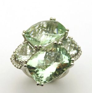 2959【Yuki Kobayashi デザイン クォーツリング】 20.85ct D0.25ct ダイヤ入り K18WG 瑞浪鉱物展示館 【送料無料】