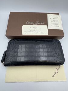 極美品 カミーユフォルネ ロングジップウォレット 長財布 マリーン ネイビー アリゲーター マット camille fournet カミーユ フォルネ 