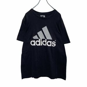 adidas 半袖 プリント Tシャツ L ブラック ホワイト アディダス ロゴ スポーツ 古着卸 アメリカ仕入 a505-5821