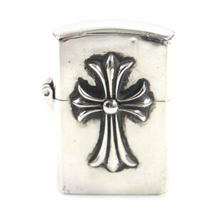 良品▼CHROME HEARTS クロムハーツ V1 スモールCHクロス ZIPPO ジッポ オイル ライター シルバー 保存袋付き USA製 重量141.5g メンズ