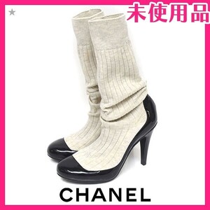 新品未使用品 シャネル CHANEL ココマーク ソックス付き パンプス ブラック 黒 37C(約24cm) sh24-1426