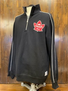 J136 メンズ スウェット ワッペン 付き♪ Roots Canada ルーツ ブラック ハーフジップ プルオーバー (8) /M