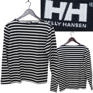 ★【国内正規品 HH31114】HELLY HANSEN ヘリーハンセン やや厚手のコットン100％生地 ボーダー バスクシャツ(長袖 七分袖) S ネイビー USED