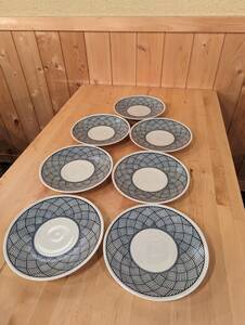 ◇藍色丸皿７枚セット　中皿　和皿　サラダ皿　お刺身盛合せ　パスタ皿　　