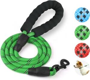 リード 犬 丸ロープ 持ちやすい スポンジハンドル 丈夫 反射 ナイロン製 通気性 軽量 1.2m (太さ1.2cm/L, グリーン)/662