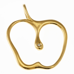 ペンダントトップ リンゴ オープンアップル 18金 K18イエローゴールド ダイヤモンド 0.02ct中古 美品