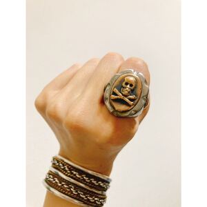 超希少!!VINTAGE MEXICAN BIKER RING SKULL PIRATES USA HTCビンテージメキシカンバイカーリングスカルパイレーツ 18.5号