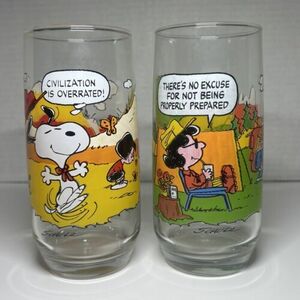 Camp Snoopy McDonalds PEANUTS Collection Drinking Glasses 1968 Set of 2 Vintage 海外 即決