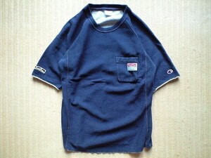 即決 Champion x Let it Ride 別注 REVERSE WEAVE ラグラン クルーネック 半袖 スウェット Sサイズ カットオフ 濃いめインディゴ Tシャツ