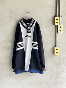 90s 90年代 ビンテージ アディダス adidas デッドストック スウェット トレーナー 未使用 タグ付き デサント リブ 古着 XL レア 3ライン