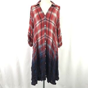 And A/アンドエー★ロングシャツワンピース【38/レディースM/red×navy/赤×ネイビー/チェック柄】Tops/Shirts◆pBH862