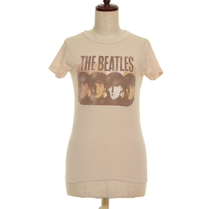 □416527 JUNK FOOD ジャンクフード ○プリントTシャツ THE BEATLES サイズS ビートルズ レディース USA/米国製 ベージュ アイボリー