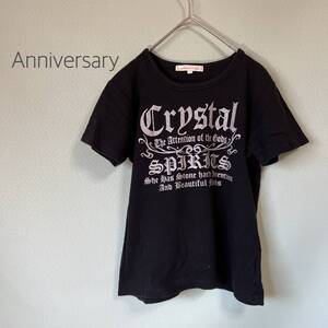 ◎Anniversary アニバーサリー 半袖Ｔシャツ ラメロゴ入りTシャツ クルーネックTシャツ ロゴTシャツ レディース Ｌサイズ 綿100％