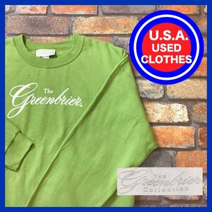 ME13-151★USA直輸入★美品【The greenbrier】裏起毛 フロント ロゴプリント スウェットシャツ【メンズ L】緑 アメカジ ストリート 古着