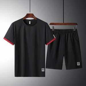 夏服 ルームウエア メンズ セットアップ 半袖 上下セット スポーツウェア 上下 半袖Tシャツ ブラック 3XL