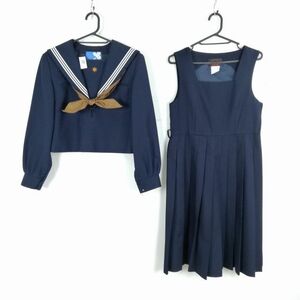 1円 セーラー服 ジャンパースカート スカーフ 上下3点セット 冬物 白3本線 女子 学生服 福岡福間東中学 紺 制服 中古 ランクC EY0945