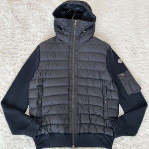 極美品 現行 XLサイズ モンクレール MONCLER ハイブリッド ダウンジャケットMAGLIONE マグリオン ニット切替 ロゴ TRICOT CARDIGAN 黒