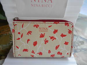 新品値札付★NINA NINA RICCI 牛革小銭入れ マレーヌパース★インナーキーリング付 箱入送料込★定価7700円★赤花柄 1点限 コンパクト型　