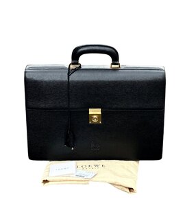 保管品◆ロエベ LOEWEヴィンテージVINTAGE黒金ゴールド金具カーフレザーハンドバッグブリーフケース通勤バッグビジネス男女